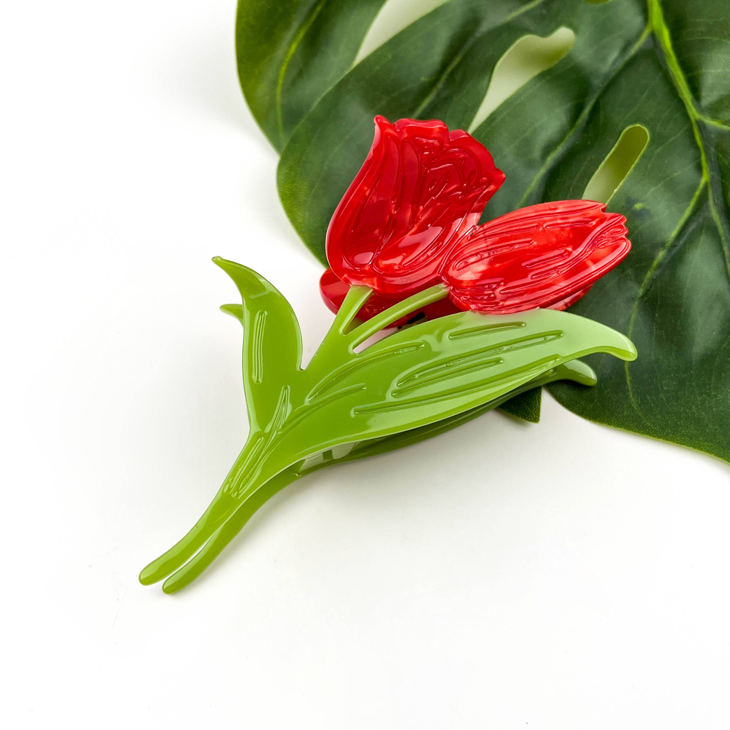 TheDivaSoap - Wholesale Hair Clip - Women's - Red Tulip Claw Clip, Floral Hair Clip3