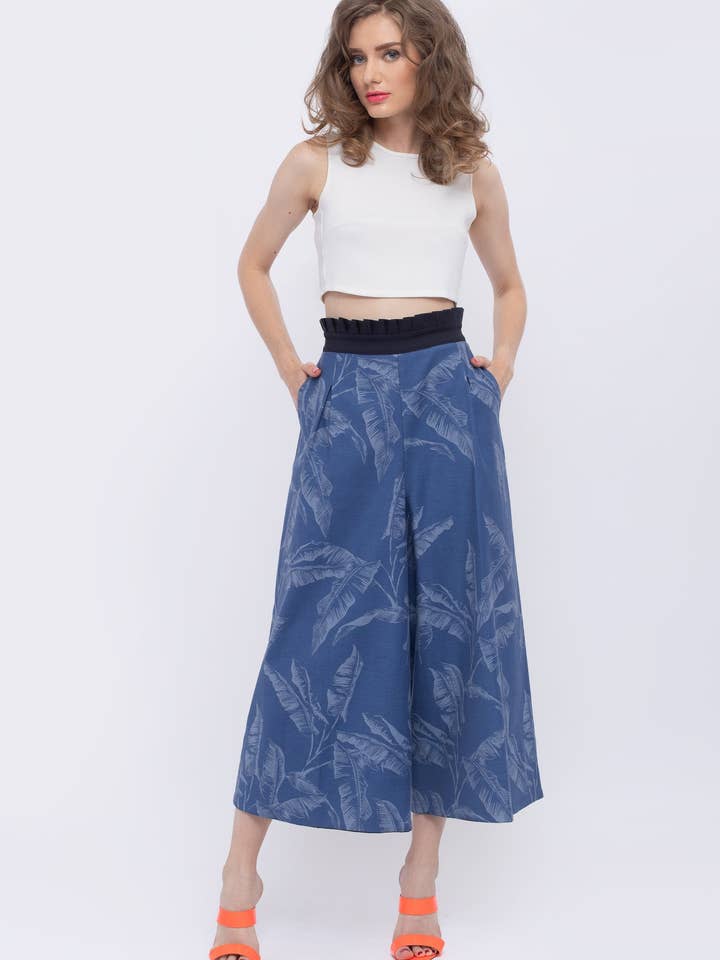 Pantaloni in denim con stampa palme Bayou per la vendita all'ingrosso da parte di Terese Sydonna