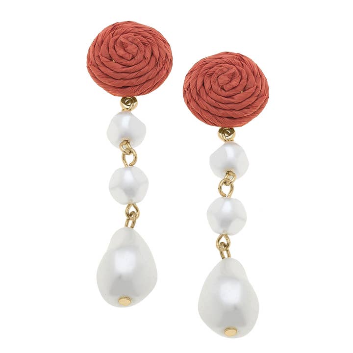 Brincos de Pérola Slyvie Rattan por atacado de Canvas Style