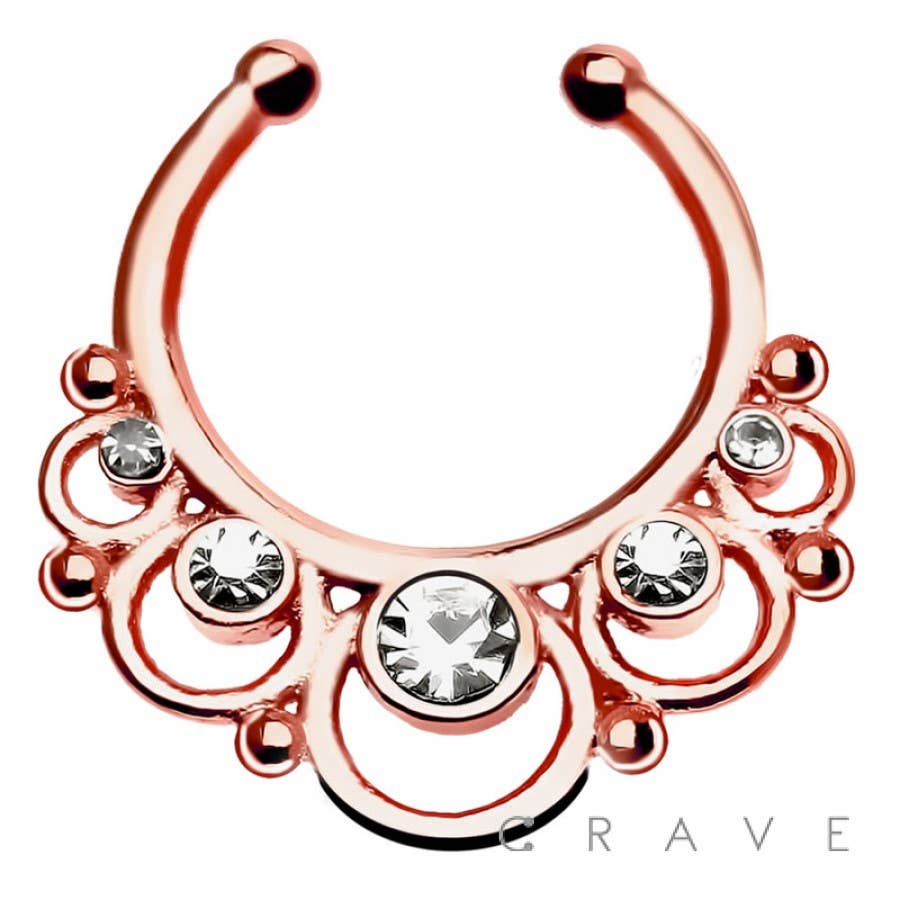 Rose Gold  316L SURGICAL STAINLESS STEEL PRECIOUS FAKE SEPTUM HANGER for wholesale on Faire2