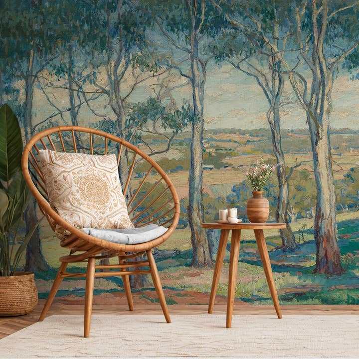 Mural de Paisagem Florestal: Design de Pintura Rural Autocolante por atacado de SimurgWallArts