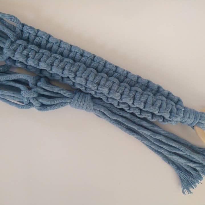 Classic Macrame Plant Hanger - Powder Blue for wholesale by Hedge Crafts By Kristina