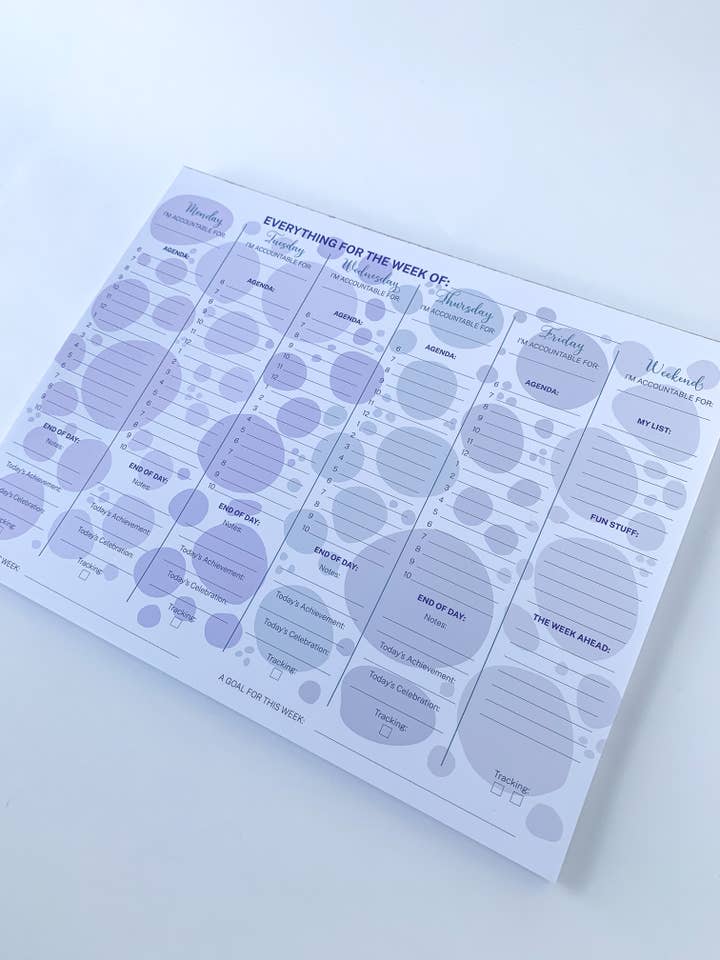 Weekly Planning Notepad, Weekly Schedule Notepad for wholesale by Leah E. Moss Designs