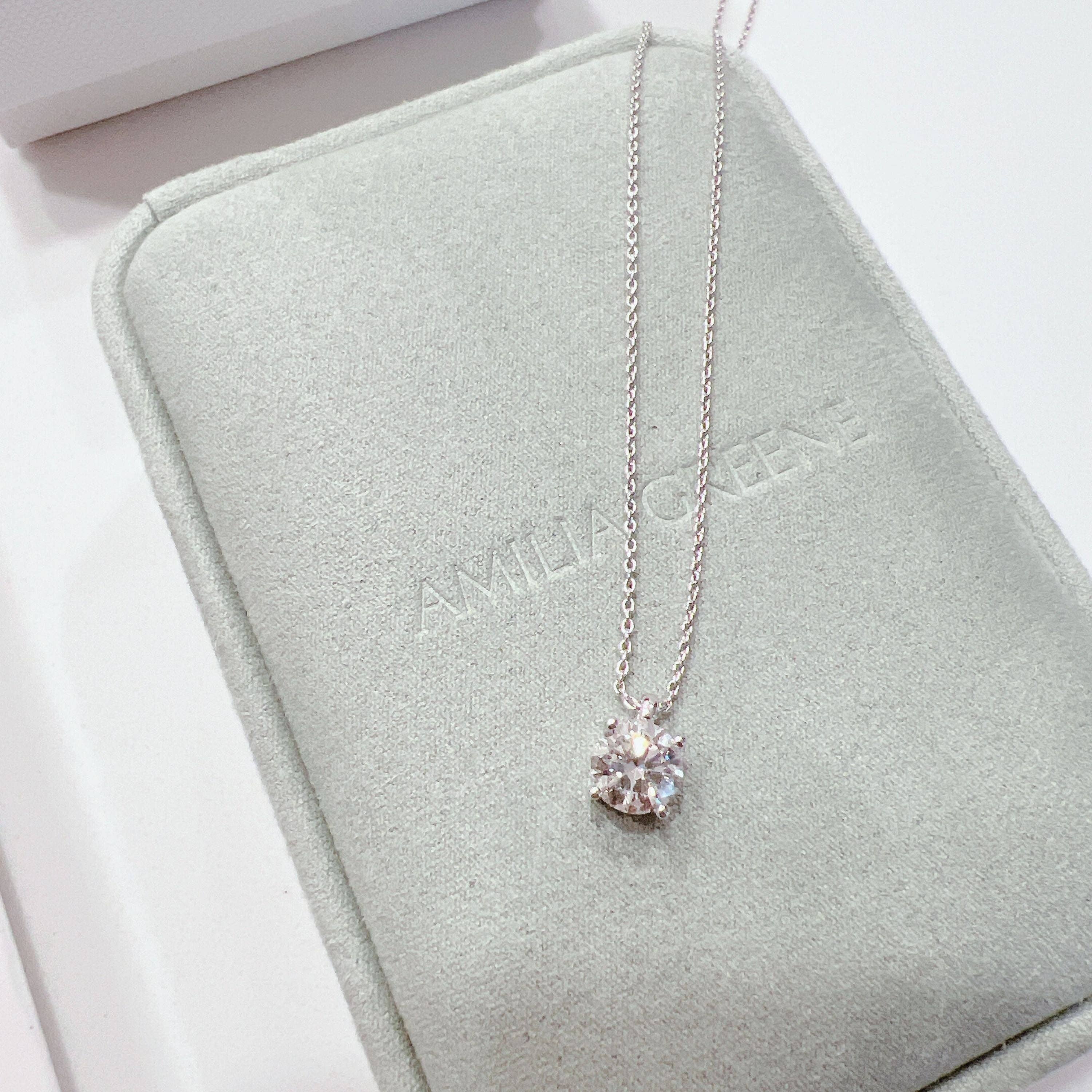 Ellison+Young - Wholesale Pendant/Charm Necklace - 1 Carat Solitaire Diamond Adjustable Necklace - White Gold Plated Sterling silver0