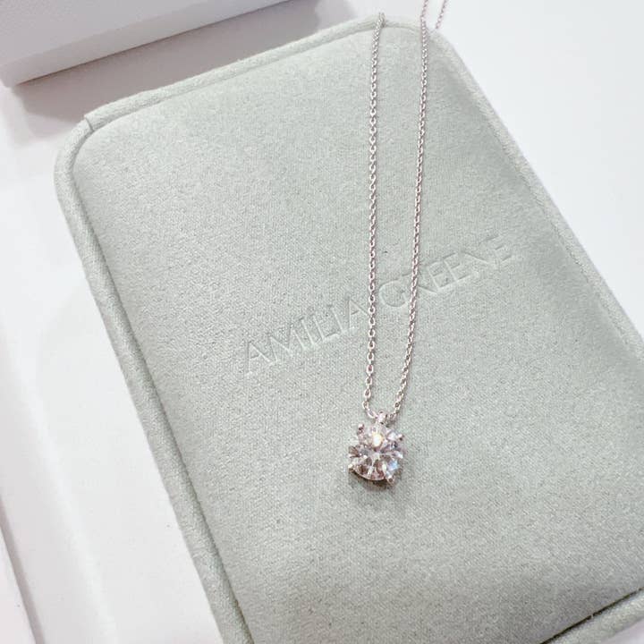 Ellison+Young - Wholesale Pendant/Charm Necklace - 1 Carat Solitaire Diamond Adjustable Necklace - White Gold Plated Sterling silver