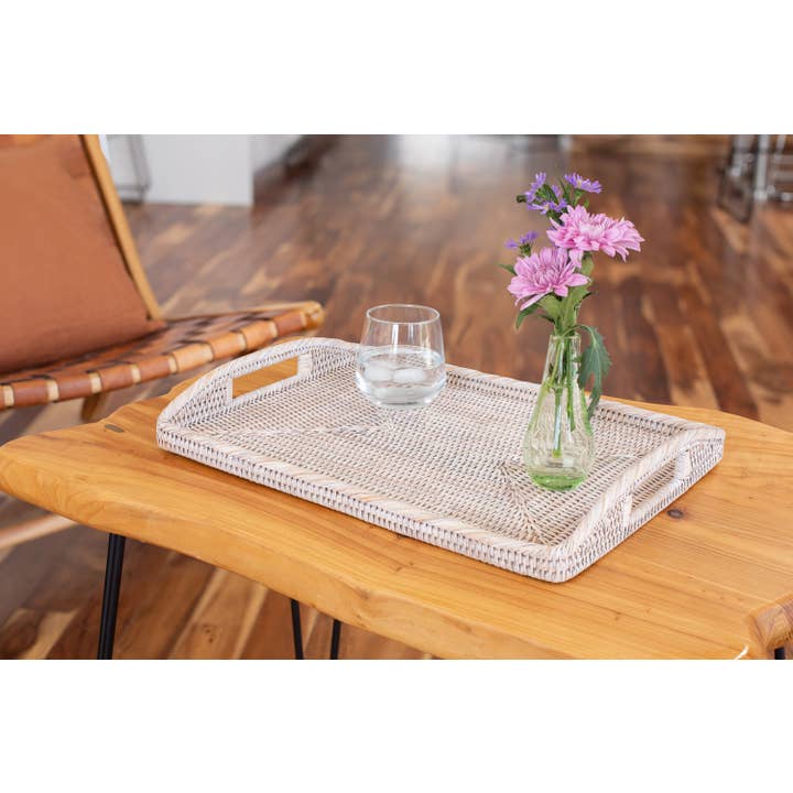 Artifacts Trading Company - Vente Plateaux de service - Plateau de service rectangulaire Artifacts Rattan™ avec poignées hautes