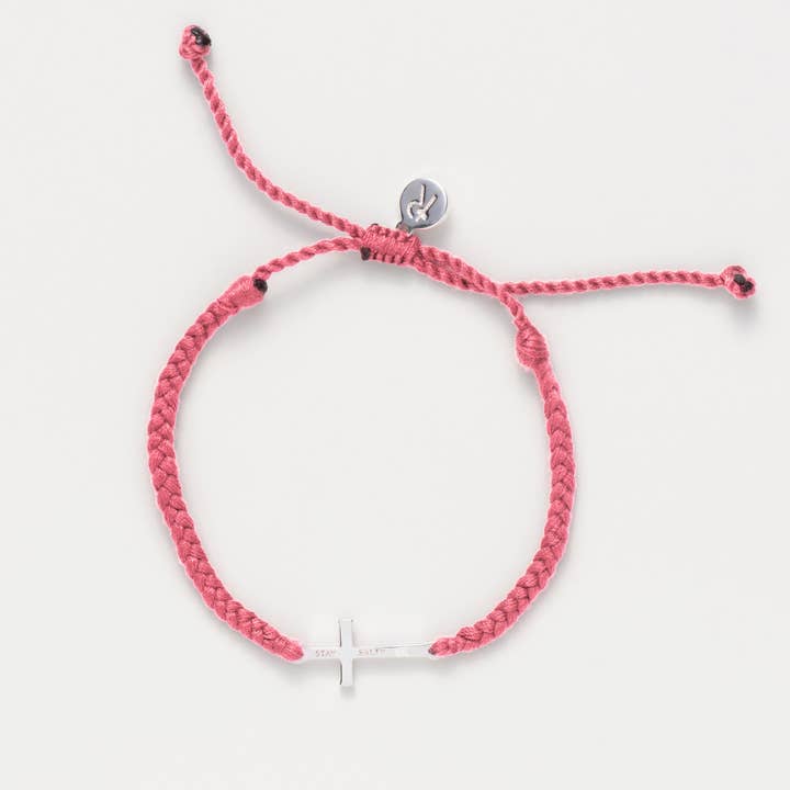 Stay Salty Cross Dusty Rose Braided Cord Bracelet for wholesale by Rizen Jewelry