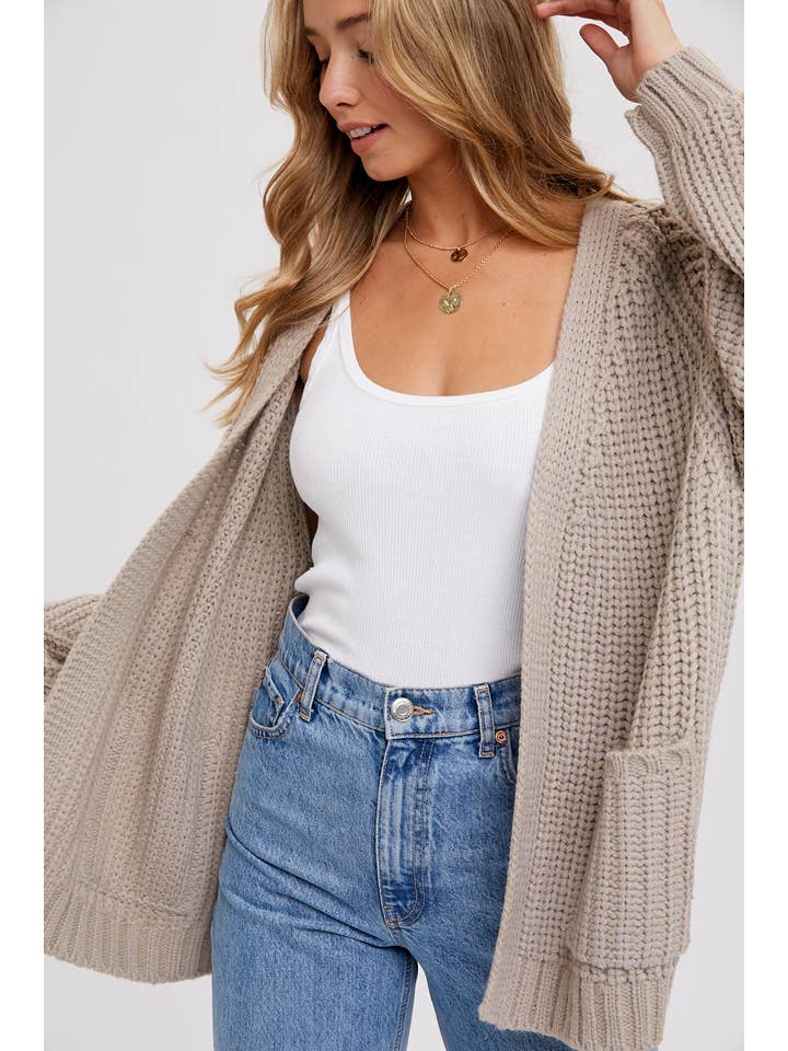 Bluivy - Wholesale Cardigan - Women's - CHUNKY POINTELLE OPEN FRONT CARDIGAN