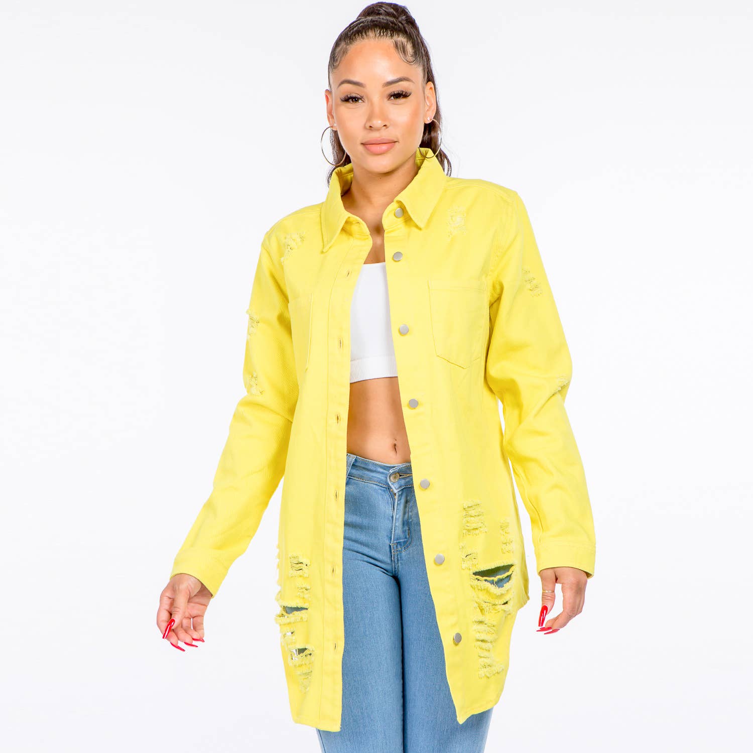 American Bazi - Vendita all'ingrosso Giacca a camicia - Donna - CAMICIE DI JEANS LUNGA LUNGHEZZA-RJK3712SI11