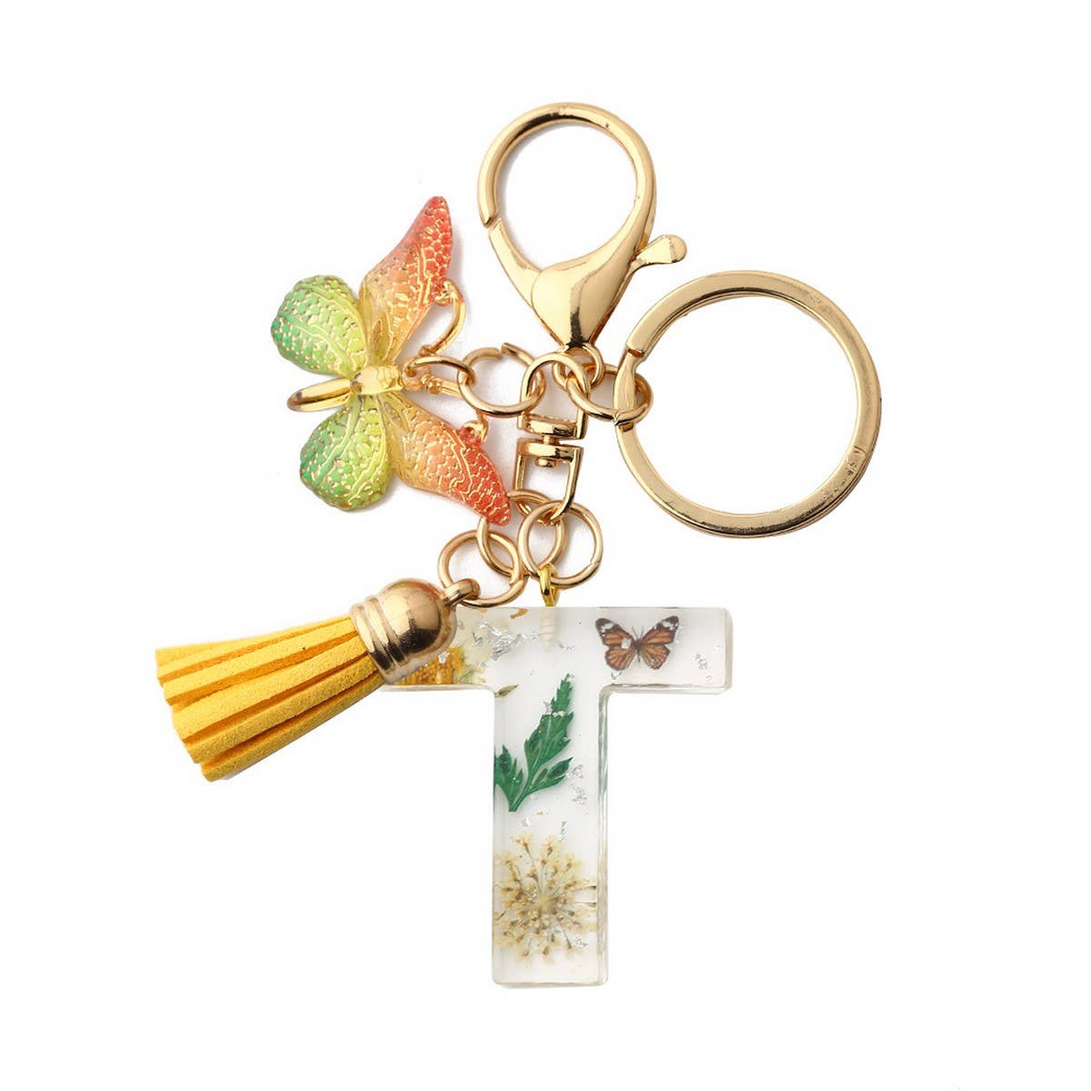 ACCITY - Wholesale Keychain - Women's - Flower Letter Keychain with Yellow Butterfly Charm_CWAB509018