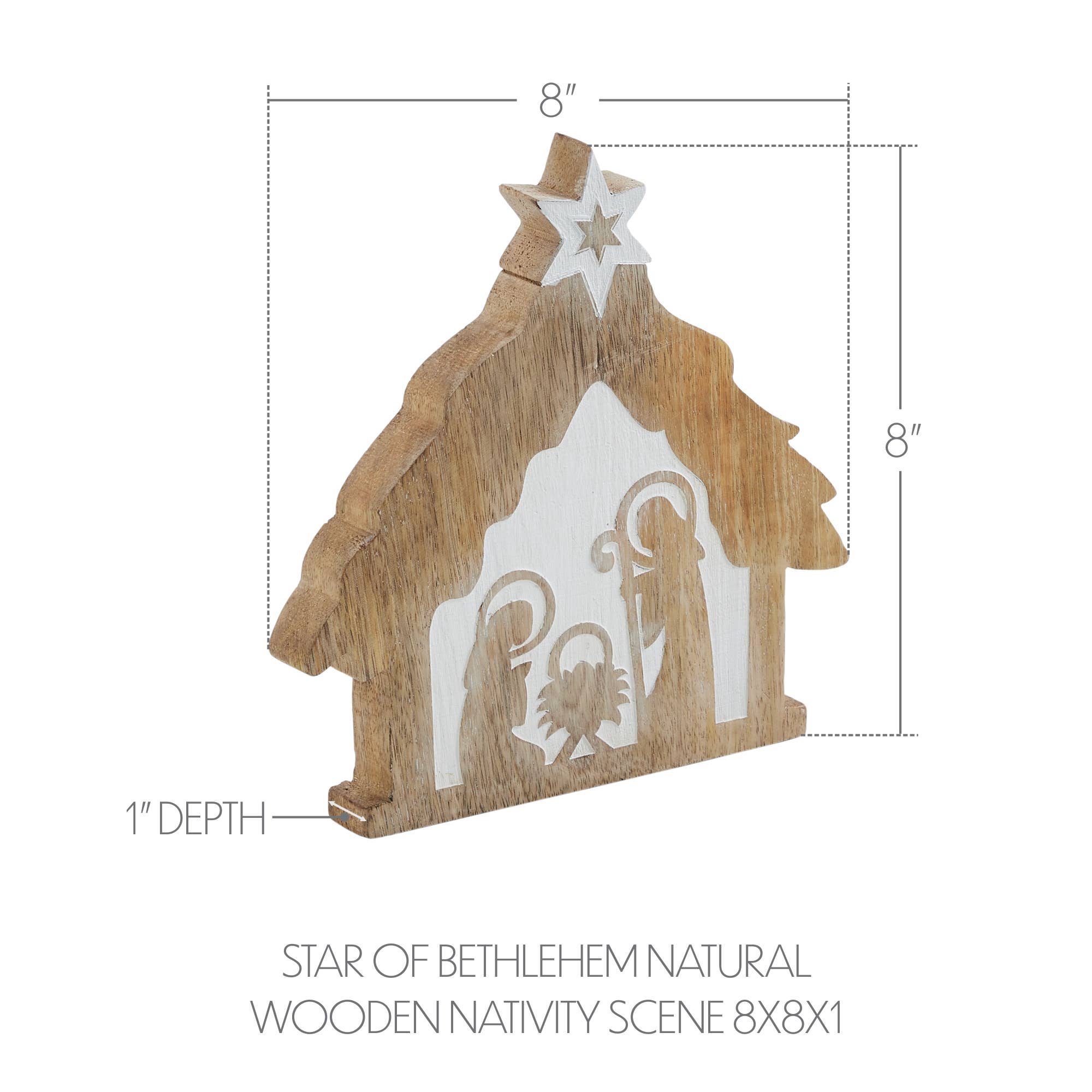 VHC Brands - Wholesale Decorative Tabletop Object - Star of Bethlehem Natural Wooden Nativity Scene 8x8x12