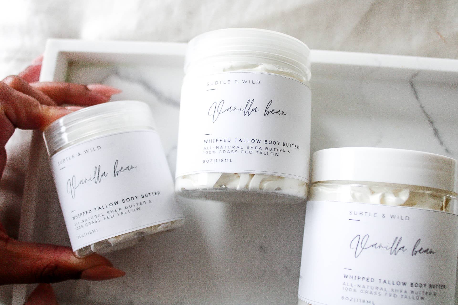 Subtle & Wild – Engroshandel Kropsbalsam/smør – 4ozVanilje Talg|Talg Hudpleje|Oksetalg|Økologisk Talg (Kopi)4
