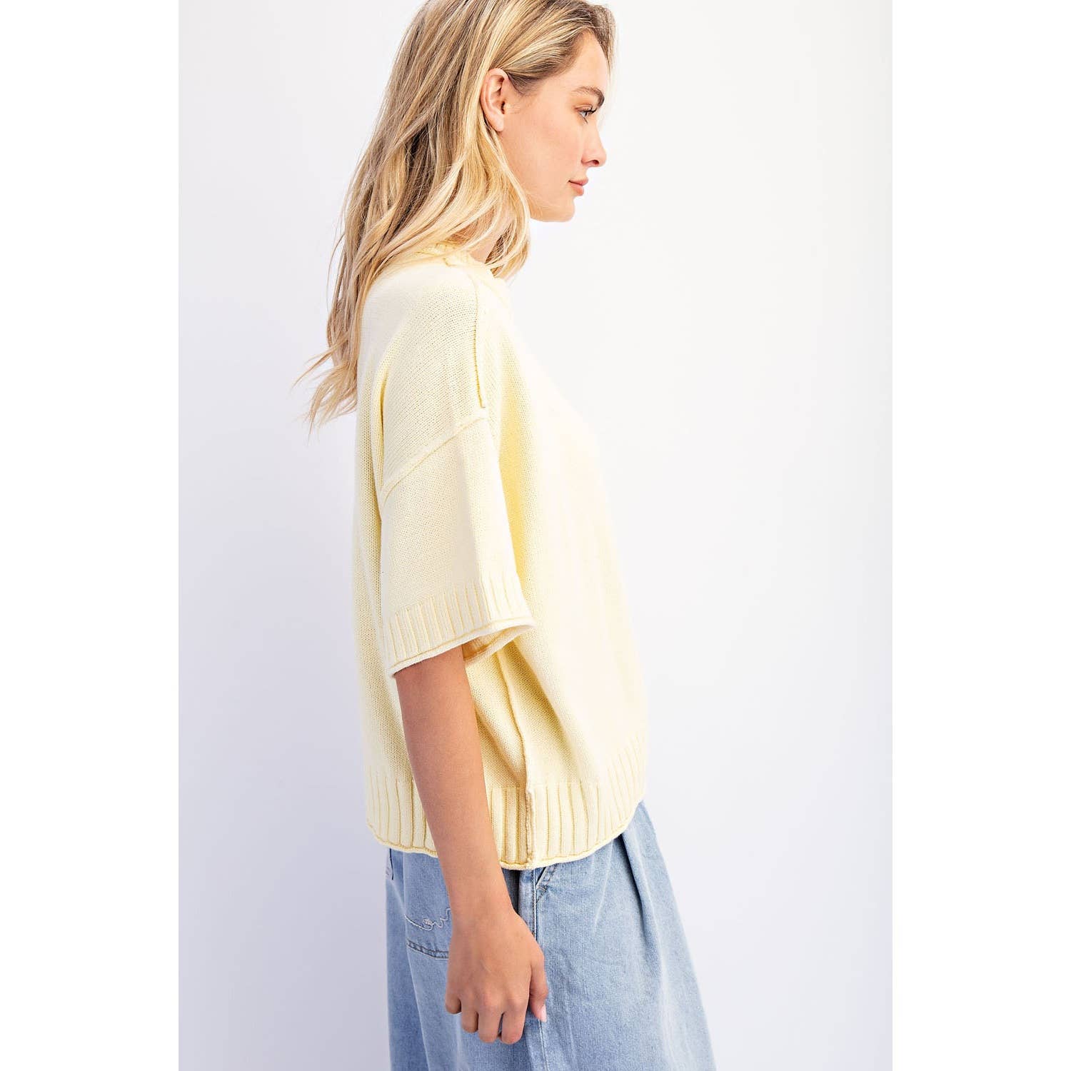 COTIERRA - Wholesale Knit Sweater - Women's - OVERSIZED CREWNECK SHORT SLEEVE SWEATER3