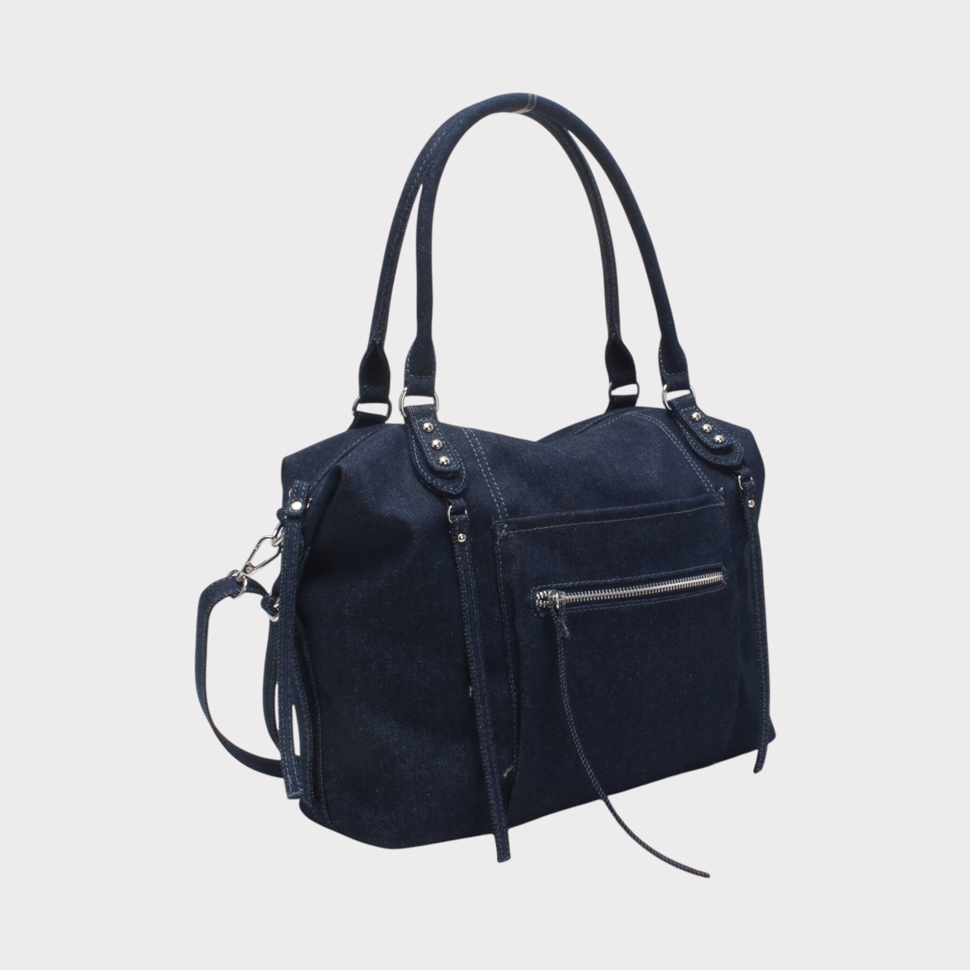 BESTINI - Vente Sac porté épaule – femme -  Sac bowling vintage avec multiple zip, effet jeans4