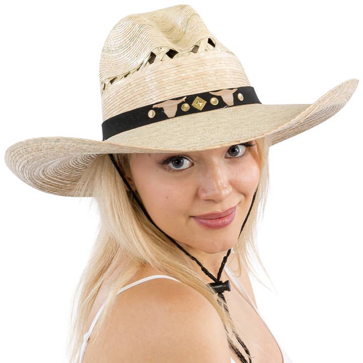 Cap Zone - Wholesale Cowboy Hat - Women's - Vented Gus Retro Palm Straw Cowboy Hat