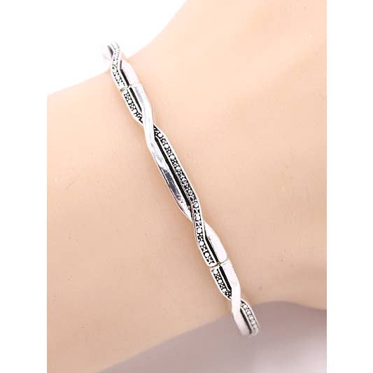 0011 PREMIERE - Vendita all'ingrosso Braccialetto con ciondolo/pendente - Bracciale elastico intrecciato con fili di perle borchiate FR6405 Slim.