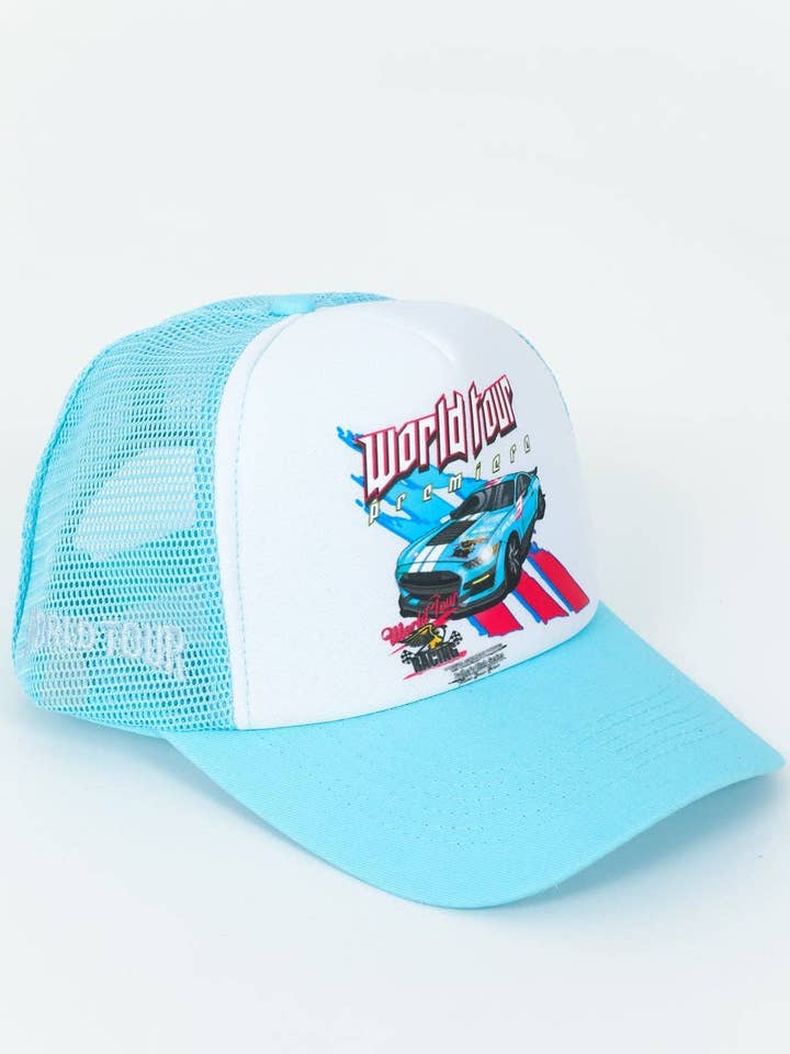 Light Blue WT Racing Trucker Hat for wholesale by World Tour