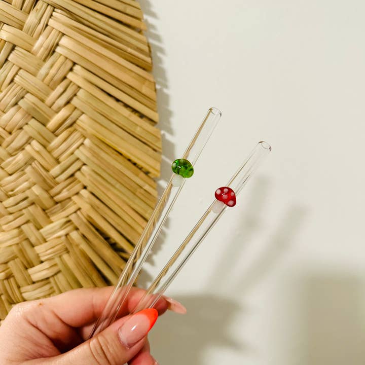 KuriArt Designs - Wholesale Drinking Straw - Mushroom Glass Straws | Reusable Glass Straws6