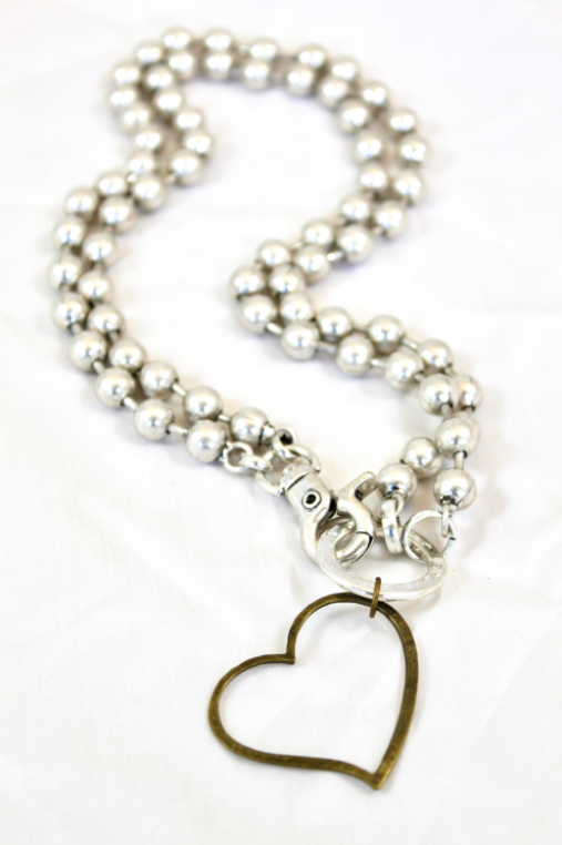 LIZOU – wholesale Pendant/charm necklace – Convertible Short or Long Ball Chain Necklace with Open Heart Charm -The Classics Collection- N2-4752