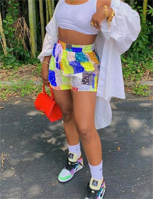 Rosa Clothing - Wholesale Shorts - Women's - Western abstract paisley print beach boxer shorts 9