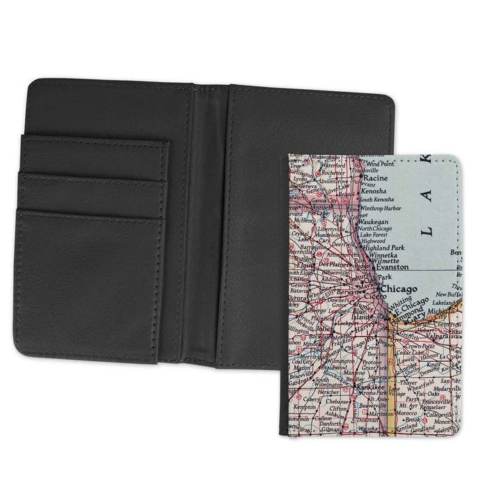 Daisy Mae Designs - Wholesale Passport Case - Unisex - Chicago Illinois Map Passport Case Personalized Wallet