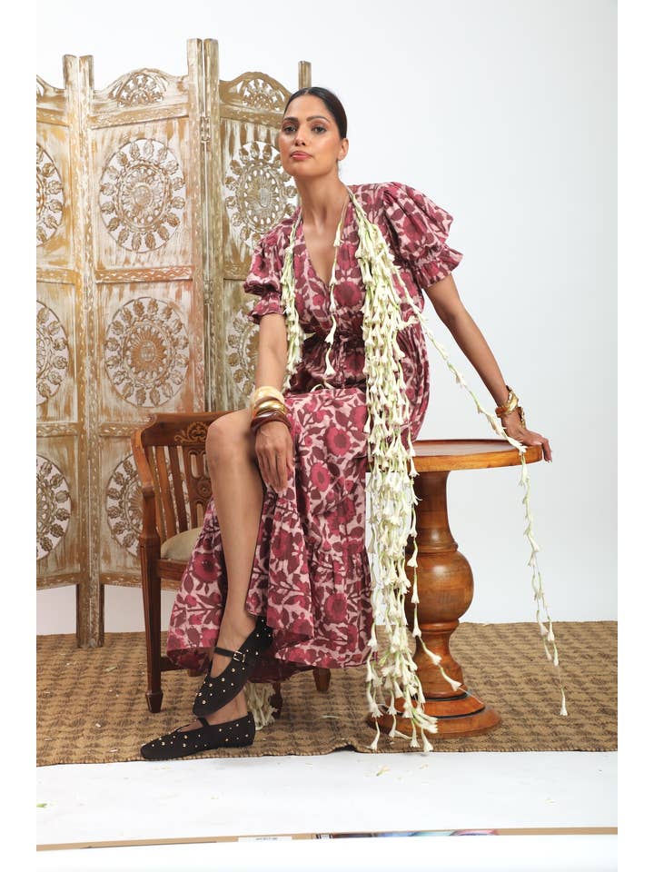 The Fox and The Mermaid - Wholesale Dress - Women's - Emelie Block Printed Dress (Wine) 5