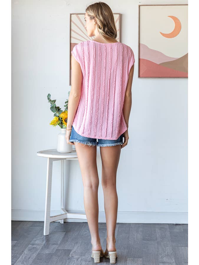 7th Ray - Vendita all'ingrosso Camicetta - Donna - Blusa a maniche corte con texture a righe leggere T59486