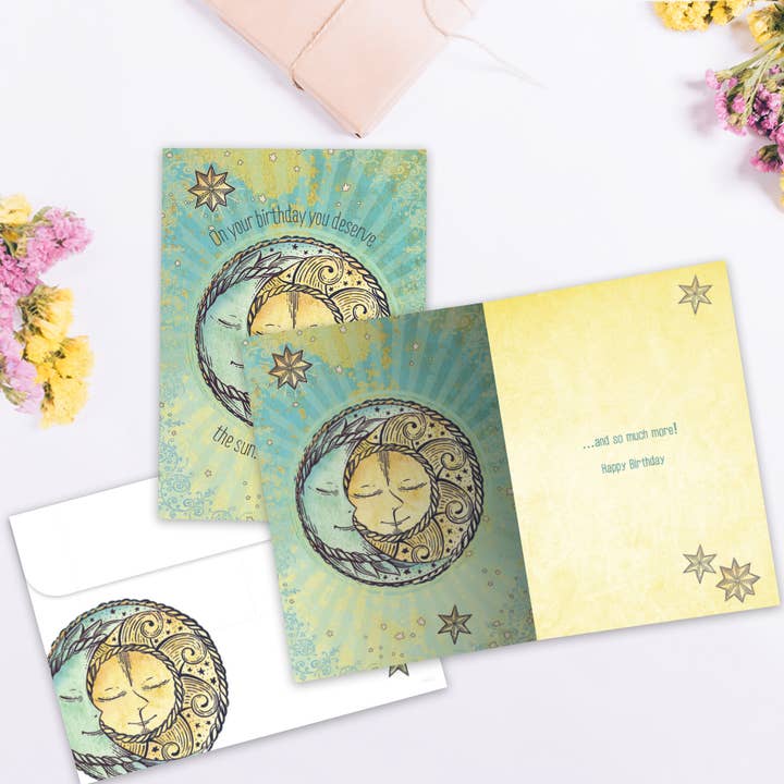 Tree-Free Greetings - Wholesale Birthday Card - Sun Moon and Stars Birthday 6 Pack 19652