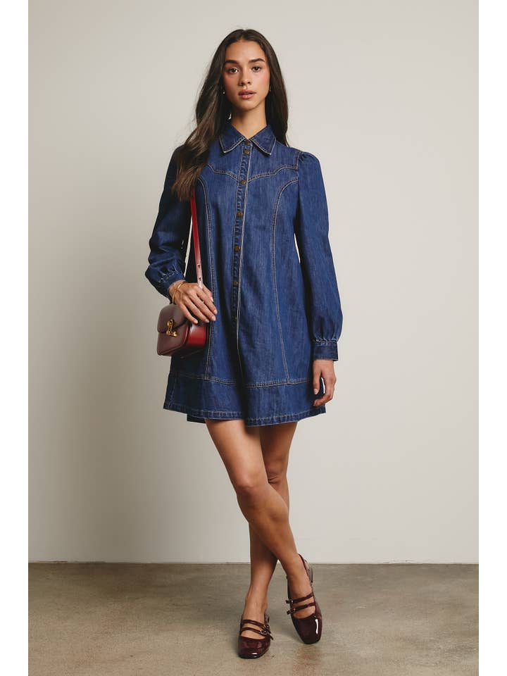 Forte - Wholesale Dress - Women's - Western Seam Denim Mini Dress FD000112