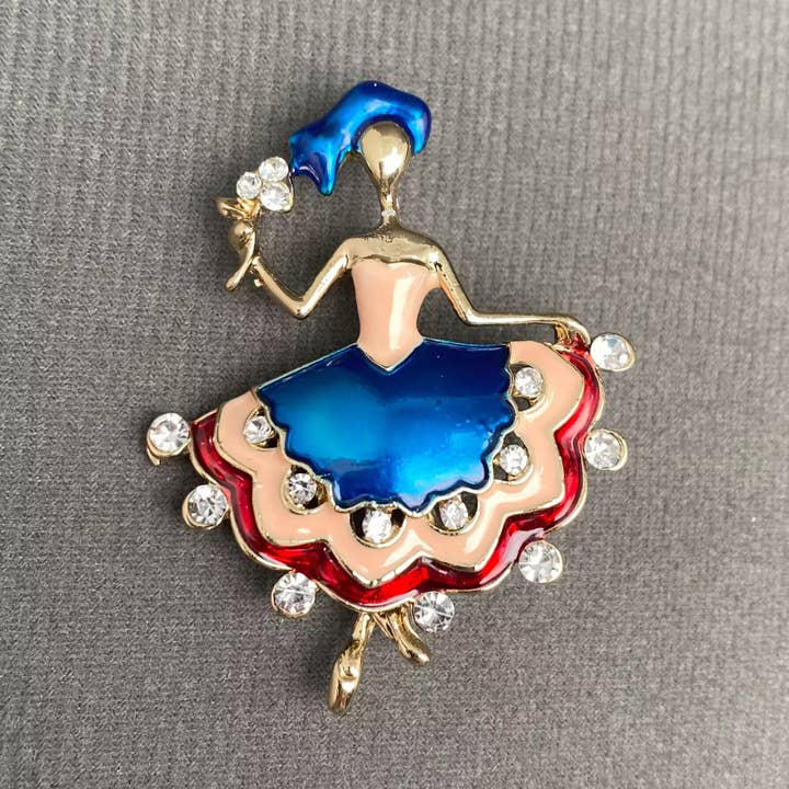 Mio Queena - Wholesale Brooch - Rhinestones Inlaid Enamel Dancing Girl Brooch