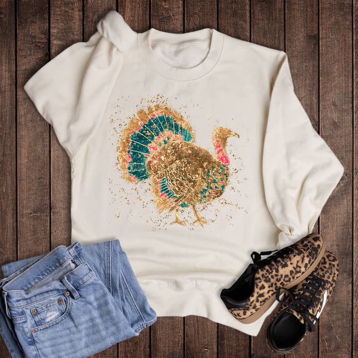 Thanksgiving Sparkle Turkey Sweatshirt for wholesale by Rebel Rose