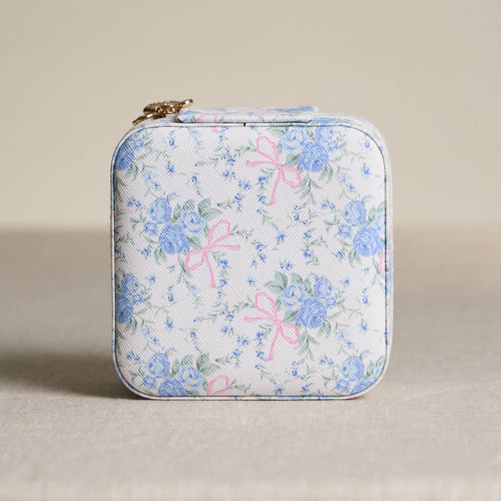BL Blue Floral with Pink Bow Jewelry Box - Travel Size for wholesale on Faire1