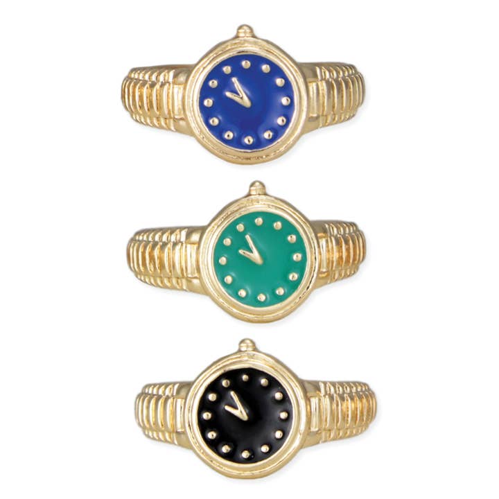 ZAD - Wholesale Cocktail/statement ring - Fashion Time Faux Watch Gold Ring Display1