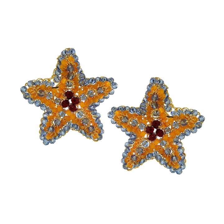 Sunrise Mix Sea Star Post Handmade Crochet Earrings for wholesale by Lavish By Tricia Milaneze