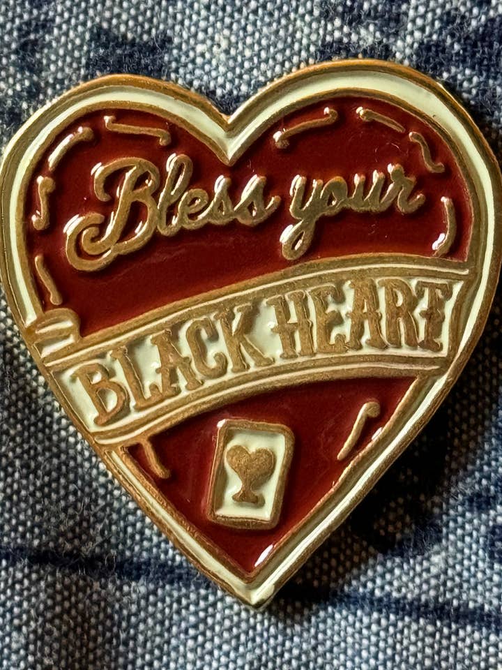 Bless Your Black Heart Enamel Pin | Southern Gothic Pin for wholesale by The Outlaw Oracle