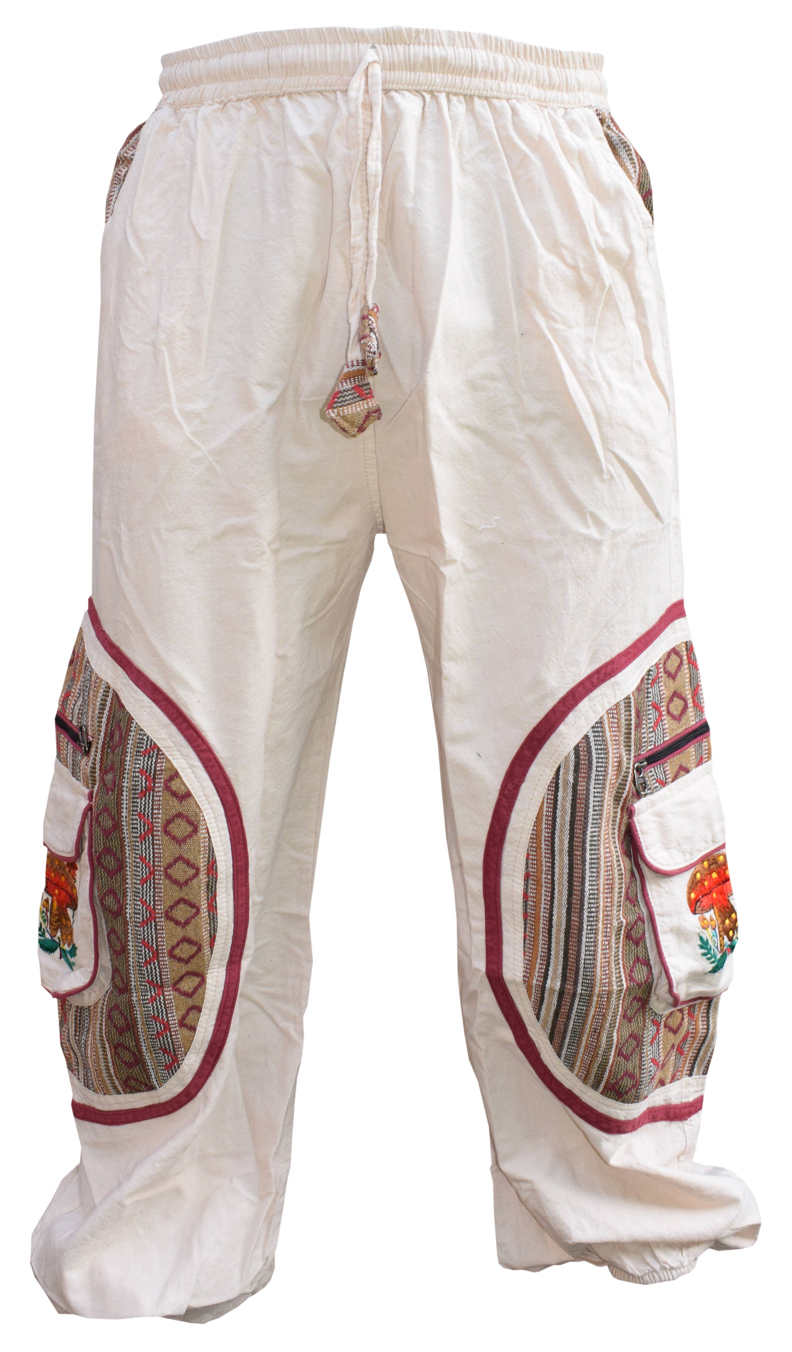 Gheri - Wholesale Pants - Unisex - Aztec Pocket Mushroom Embroidery Parachute Cargo Trousers0