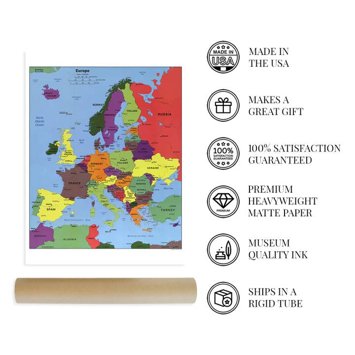 Historic Prints - Wholesale Poster - 2004 Europe Map Poster - Poster Map of Europe Wall Art - Wall Map of Europe - Europe Wall Map Print
