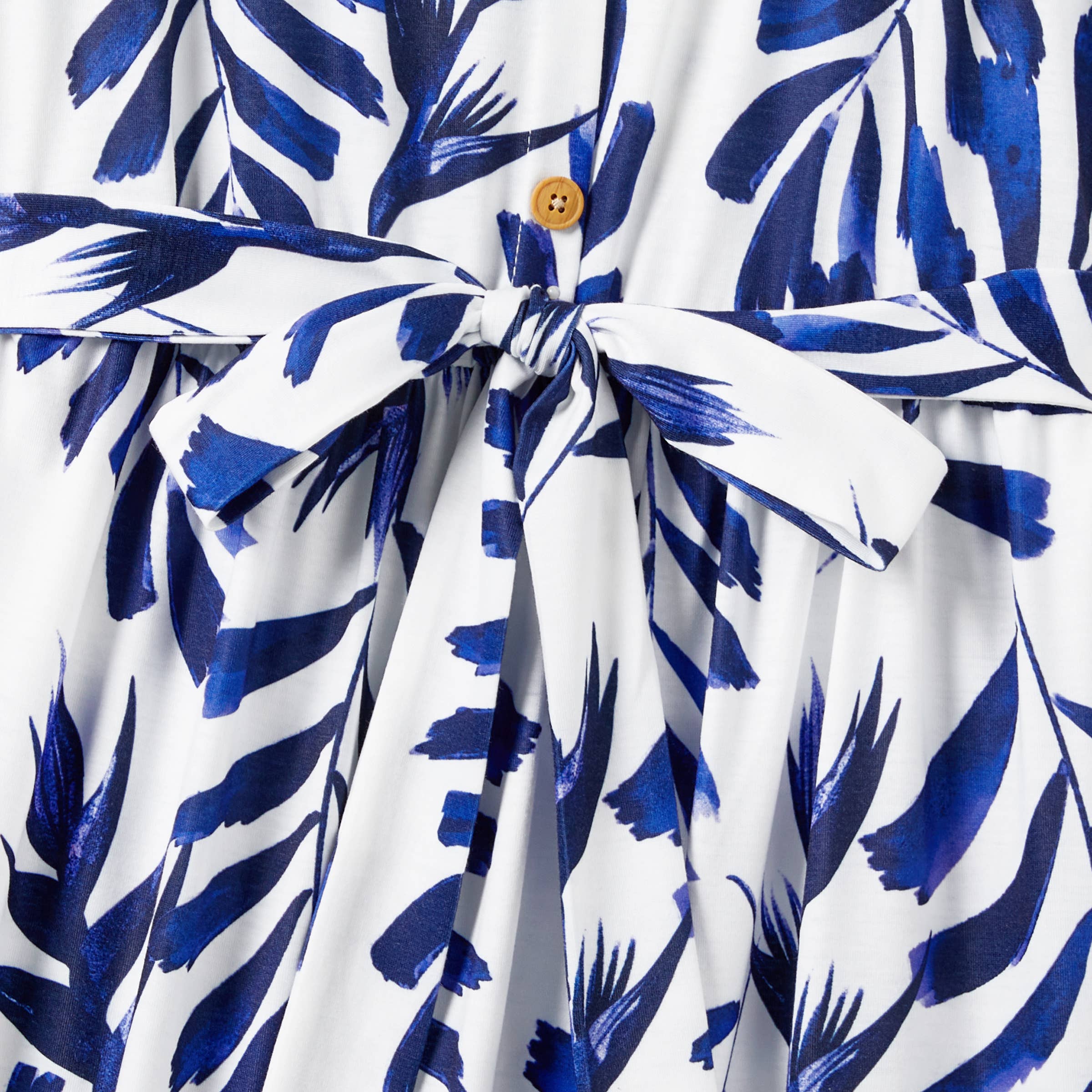 royalblue Women Modern Blue & White Botanical Leaf Design Button Dress for wholesale on Faire2