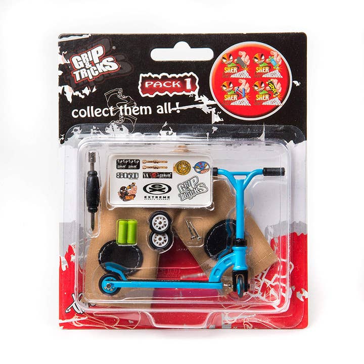 Mini Pro Finger Blue Scooter-Set mit austauschbaren Reifen und Lenker von Grip & Tricks für den Großhandel von KsmToys