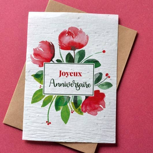 Plantable Card Happy Birthday Red Peonies for wholesale by Carte À Pousser