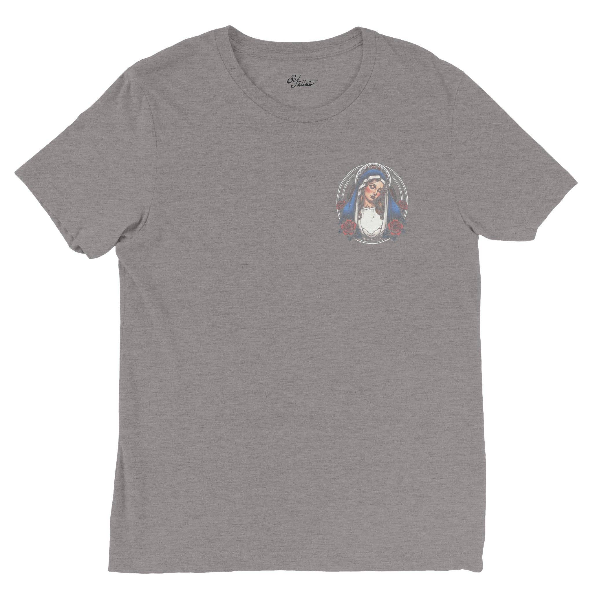 Los Angeles Mercantile™ - Wholesale Screen Printed T-Shirt - Men's - Cross, Flowers, & Blessed Virgin Mary American Traditional Triblend Unisex Crewneck T-shirt7