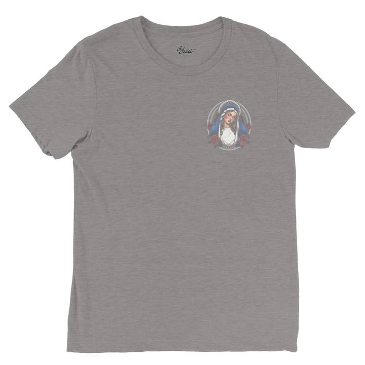 Los Angeles Mercantileâ„¢ - Wholesale Screen Printed T-Shirt - Men's - Cross, Flowers, & Blessed Virgin Mary American Traditional Triblend Unisex Crewneck T-shirt7