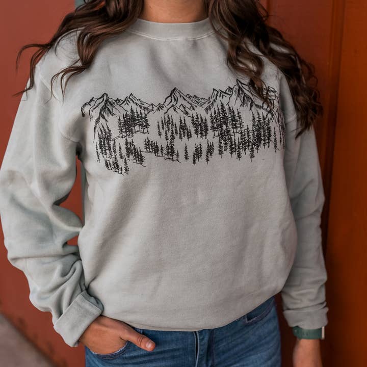 Mountain Sketch Unisex Pullover- Sage for wholesale by The Montana Scene