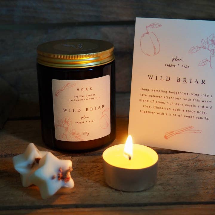 Wild Briar Medium Amber Soy Wax Candle for wholesale by VOAK