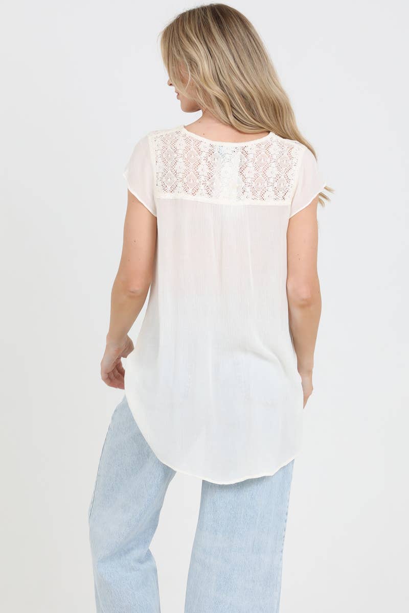 Nostalgia - Wholesale Blouse - Women's - N2U60-ASIS V NECK TIE WAIST TOP WTIH EMBROIDERY AND LACE5