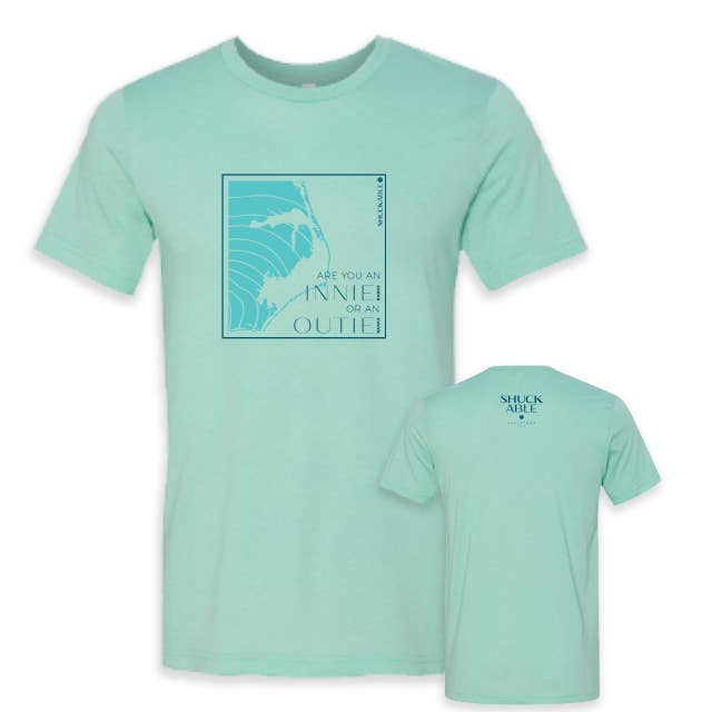 Innie or Outie Tee - Navy and Teal Imprint for wholesale by Shuckable