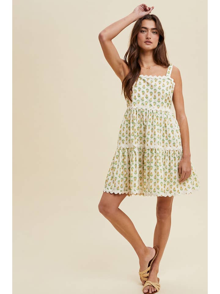 Wishlist Apparel - Wholesale Dress - Women's - FLORAL RIC RAC TRIM TIERED MINI DRESS / WL24-9913