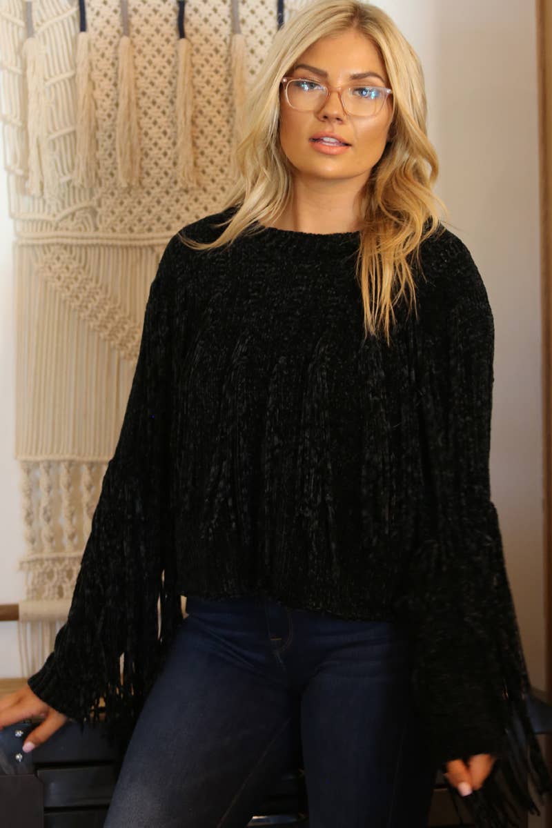 ANGIE - Wholesale Knit Sweater - Women's - XHH31-ASIS CHENILLE FRINGE PULLOVER SWEATER9