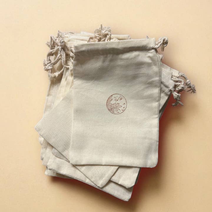 Honey Bones Co. | Botanical-Based Home + Body Care - Wholesale Soap pouch/sack/bag - Organic Muslin Sachet Bags: Custom Branding Option - 2 Sizes2