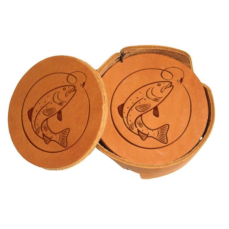 Oowee Products - Wholesale Coasters - Retail Ready Pick-A-Logo Leather Round Coasters Set6